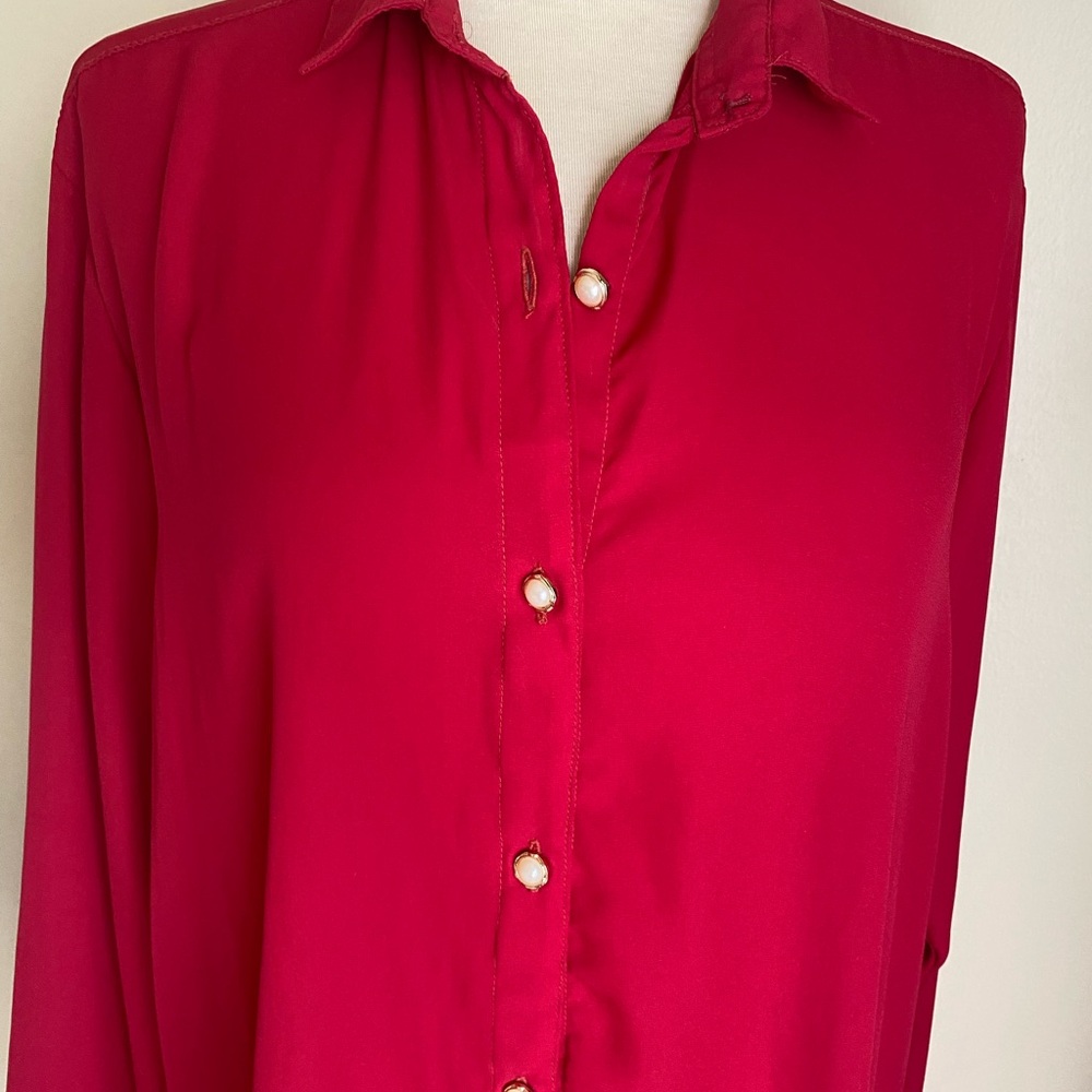 Red Button-Up Shirt Dress Kurti kameez tunic - Picture 6 of 6